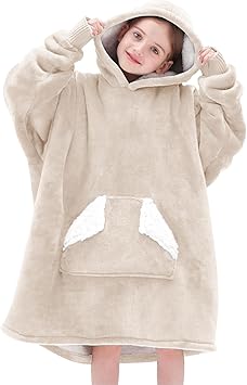 Oversized deken hoodie met gigantische zak, ultra zacht teddysherpa-fleece sweatshirt met capuchon voor vrouwen mannen volwassen kind, Plaid, Eén maat