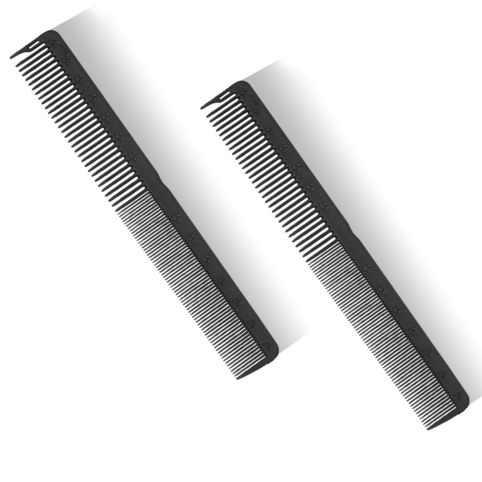 PERFEHAIR 2-Pack Professional Round Tooth Hair Cutting Comb - 7 Inch, Black Carbon Fiber Anti-Static & Heat Resistant, Durable Barber Combs with Fine