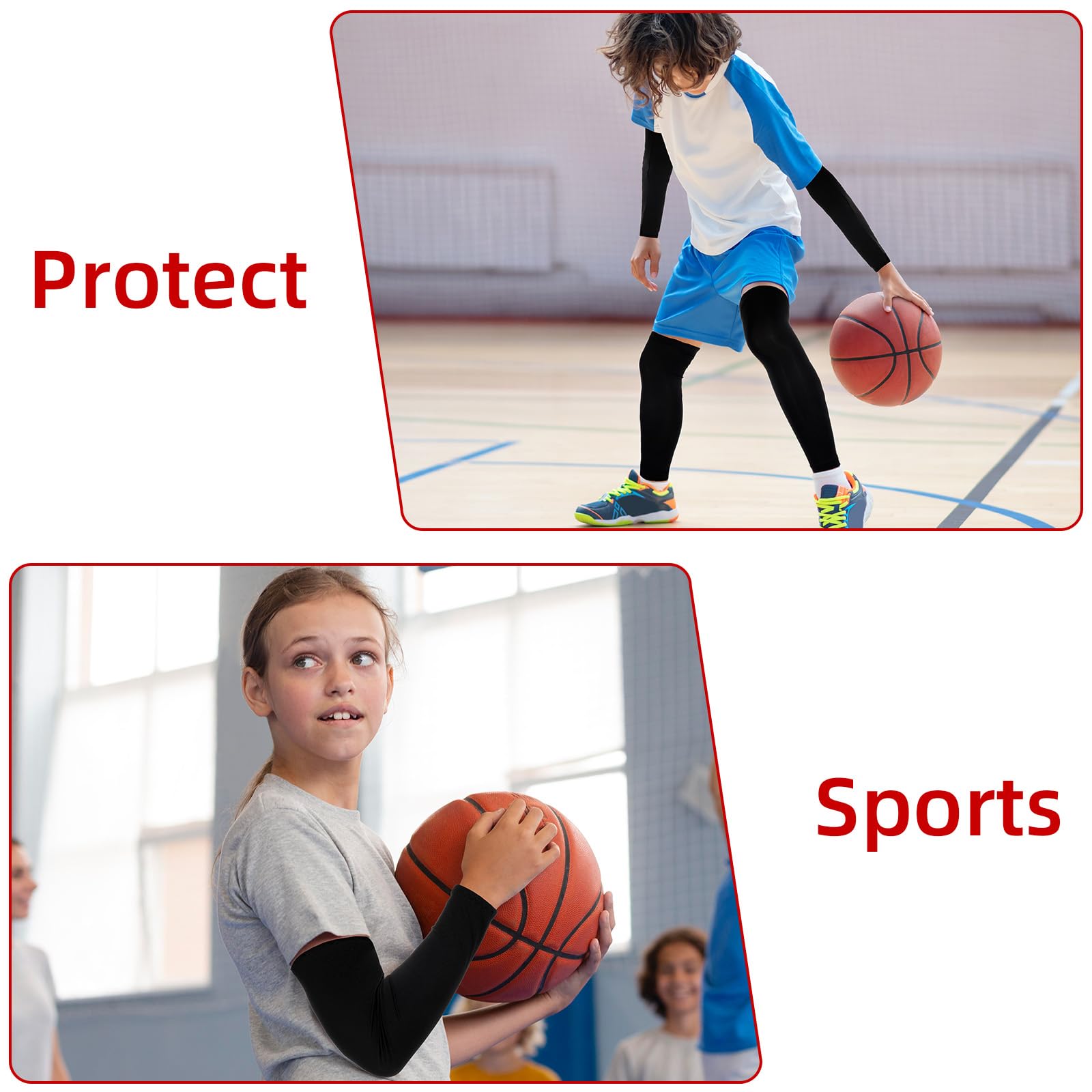 JIEYAO Ensemble de manchettes et de manchons de sport pour adolescents, protections de bras anti-UV et longues manches de compression pour les jambes, unisexe, pour le volley-ball, le basket-ball