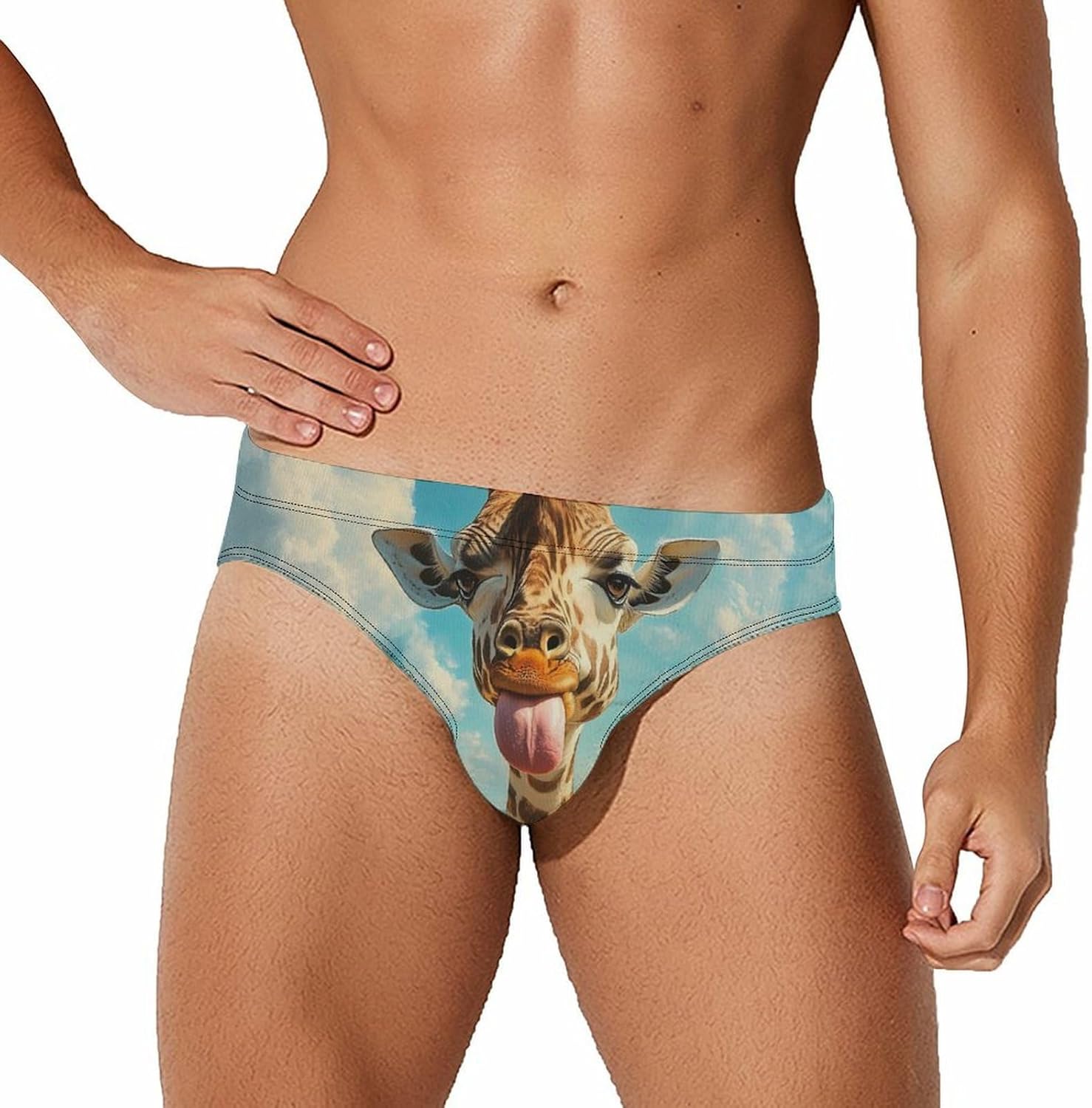 Funny Giraffe Men's Swimsuit Brief Sexy Bikini Briefs Retro Printed Swimwear Quick Dry Swimming Trunks 3X-Large