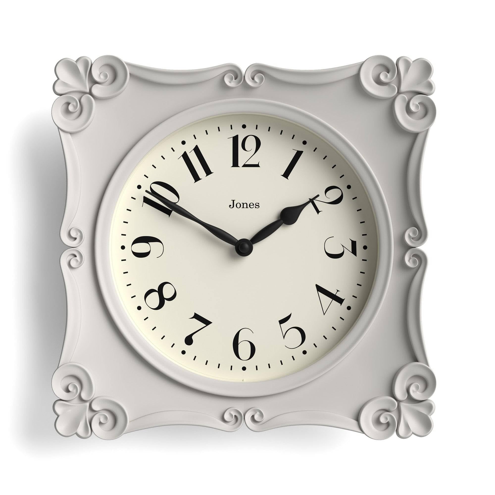 Jones Clocks Overcoat Grey Jones Clocks® Rialto Wall Clock | Ornate Vintage Style Square Clock | 25Cm | | Ideal For The Living Room Or Bedroom