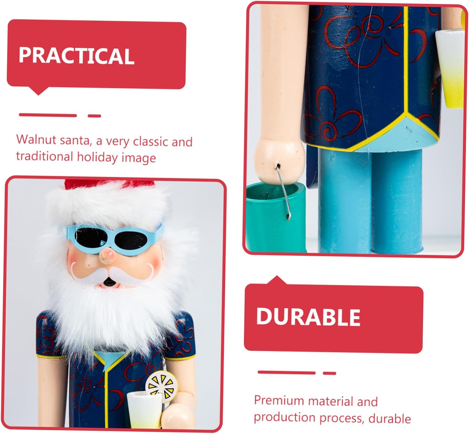 Christmas Nutcracker Figurine Blue Wooden Santa Ornament Decorative Xmas Tabletop Nutcracker Craft for Holiday Dining Decor and Festive Home Display