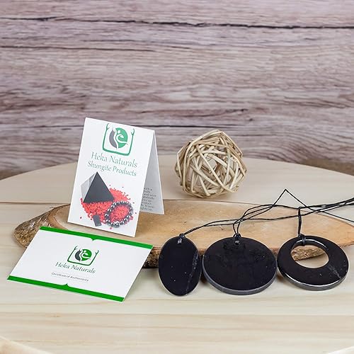Vista 3 de Heka Naturals Shungite Crystal Necklace Pendants Set Healing Crystals & Chakra Necklace - Gemstone Jewelry for Men & Women - Spiritual and Joyous