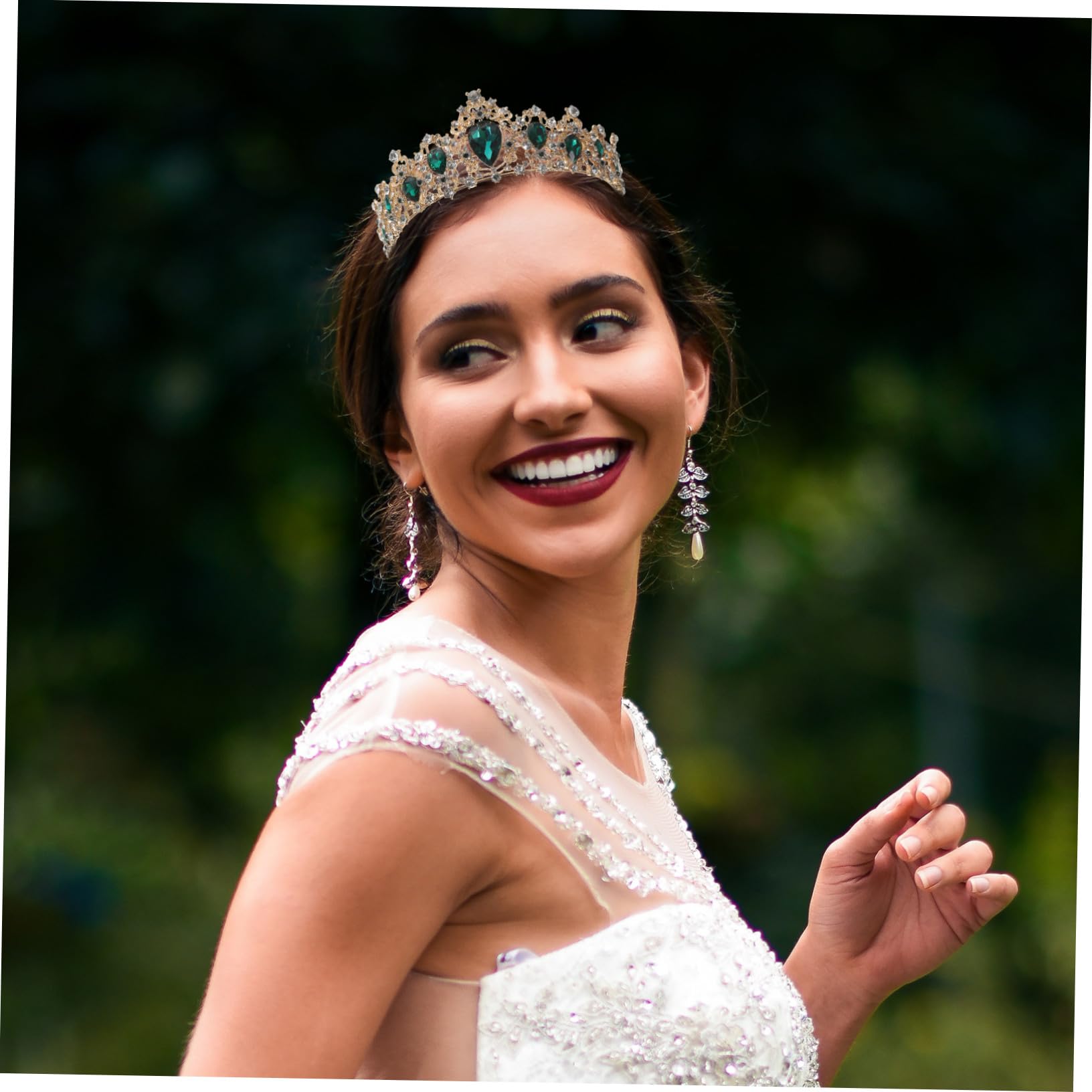 KOMBIUDA Conjunto de Joyería Elegante para Novia con Collar y Pendientes Blancos Accesorios para Vestido de Boda y Fiesta para Mujeres