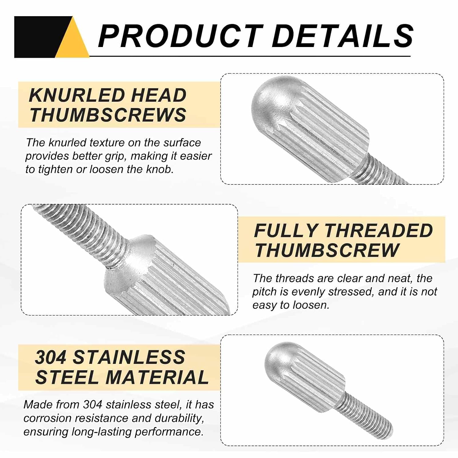 MECCANIXITY 4 Pcs Small Knurled Thumb Screws, M3 x 10mm 304 Stainless Steel Male Flat Head Thread Knurled Thumbscrews Bolts Fasteners for Lighting Household, Electronic, Machine (Silver)