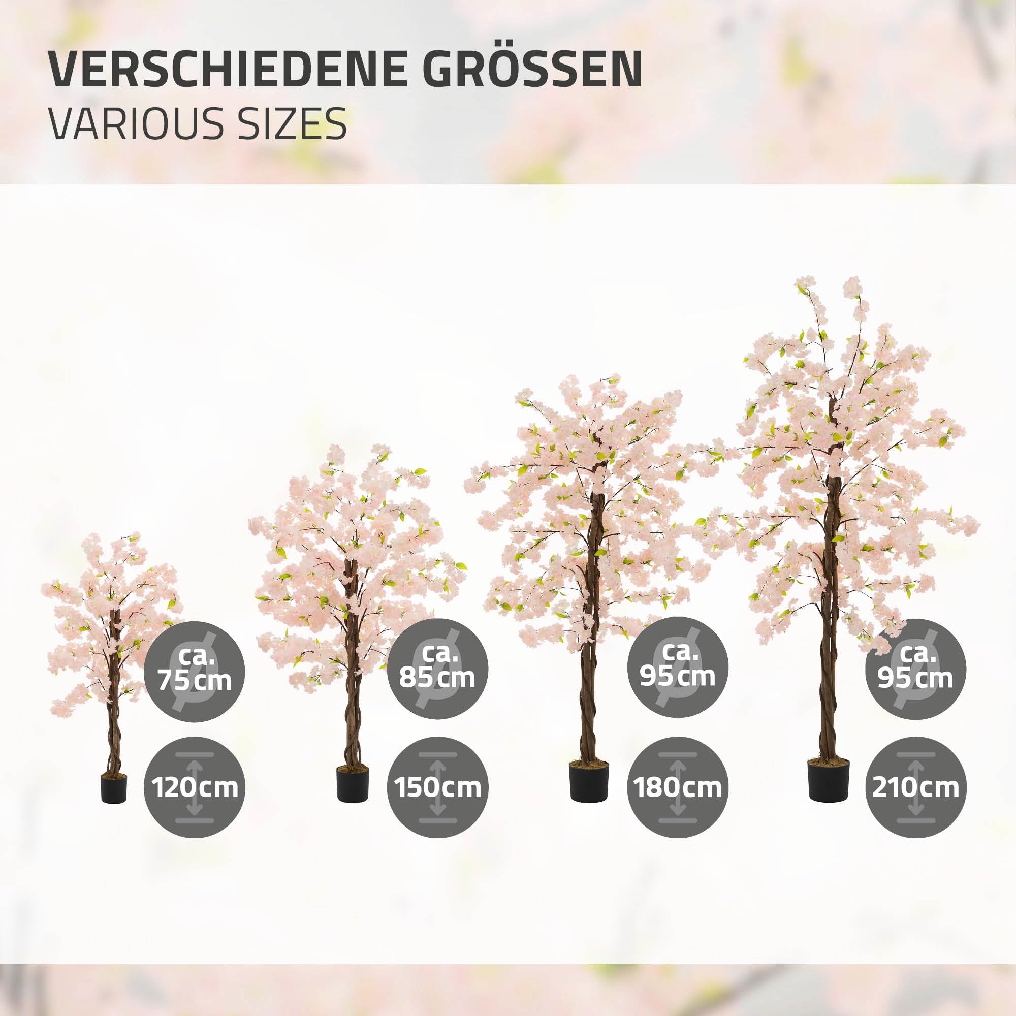 ML-Design Albero di Ciliegio Artificiale 150 cm Rosa, Pianta Finta Grande e Realistica con Tronco in Legno Naturale, Albero Decorativo in Vaso per Interni ed Esterni, Arredo Casa, Ufficio e Soggiorno