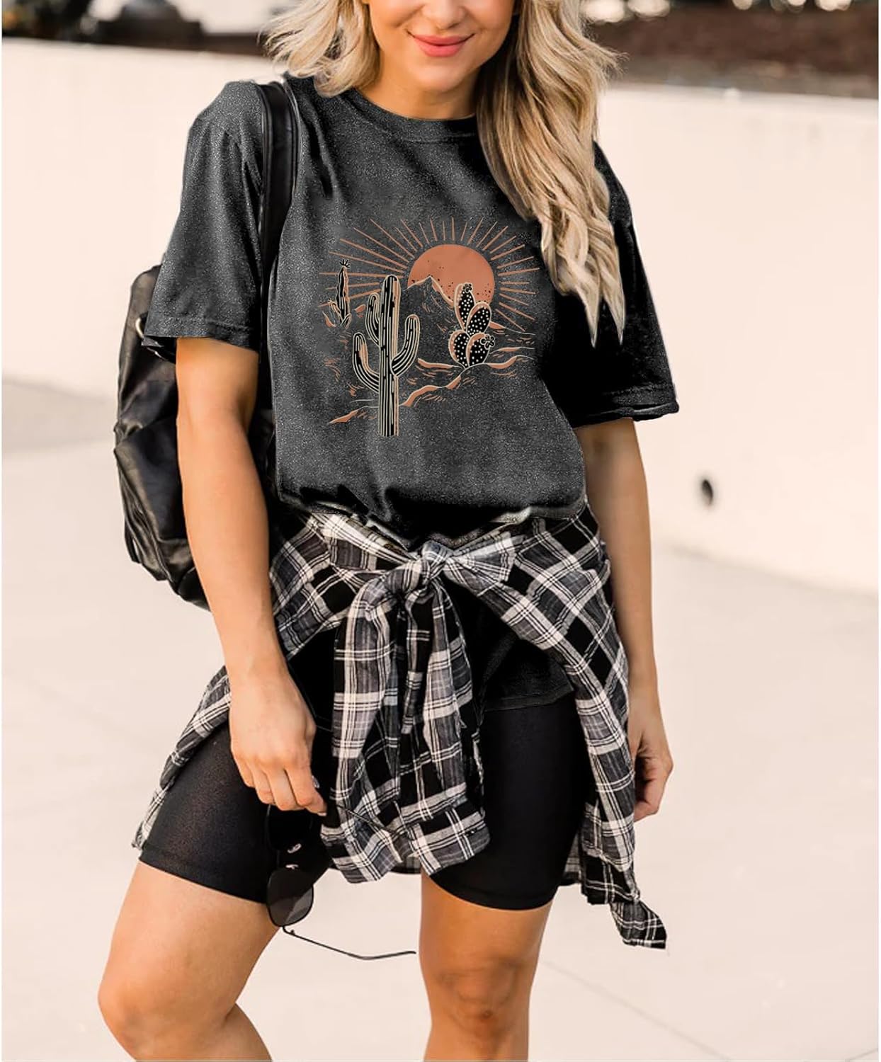 Women Adventure Shirts Retro Desert Sunrise T-Shirt Funny Hike Mountain Nature Travel Graphic Workout Tees Tops - Image 3