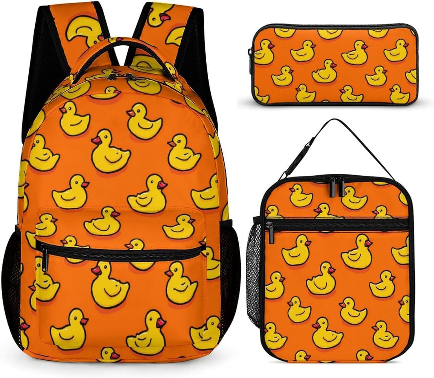 Cute Rubber Duck Funny Backpack Set with Lunch Bag And Pencil Cases