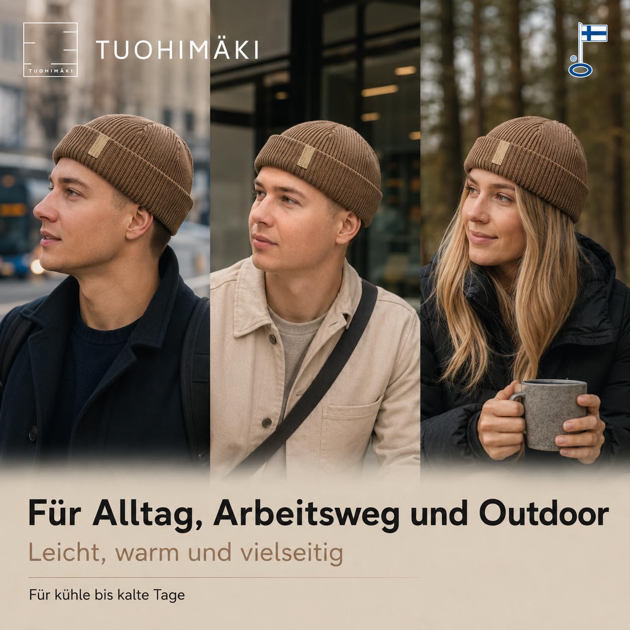 TYYRPUURI Gorro de merino para hombre y mujer, moca, Talla única