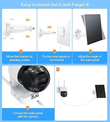 Miniatura 6 de Ankway Panel solar para cámara de seguridad Paneles solares de 5 W para cámaras con cable de carga de 9.8 pies, puerto tipo C de 5 V, cargador de