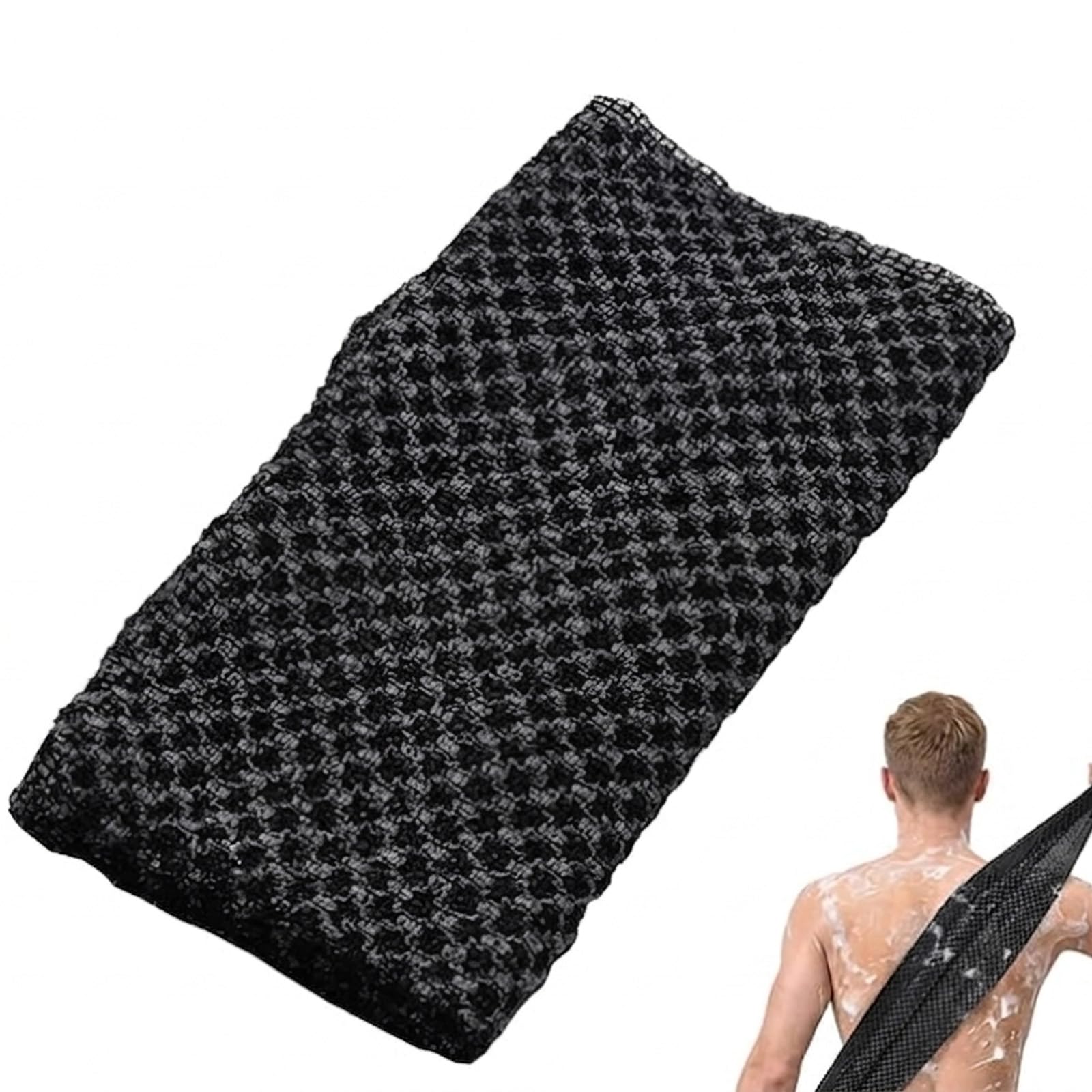 Serviette de Douche Exfoliante Ecovia en Fibres de Bambou et Charbon Actif – Exfoliation Douce, Séchage Rapide, Usage Quotidien(Profond-Noir*1pcs)