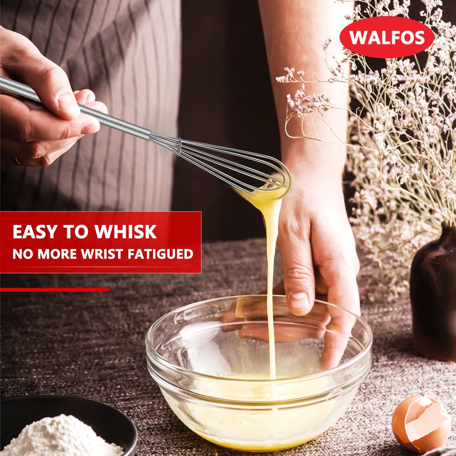 Walfos Long Small Whisks Skinny Little Whisk 10 inch Tiny Mini Whisk With Long Handle for Mixing Sauces, Coffee, Cooking,Beating, Blending Ingredients, - Image 6