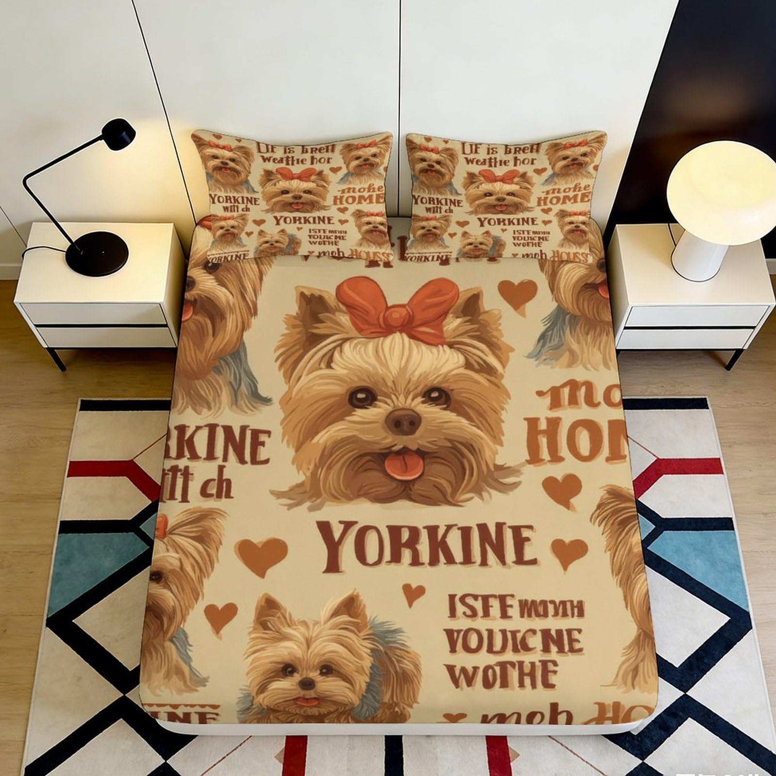 Jqzkxnhpbr Style-6 3D Printed Yorkshire Terrier Fitted Sheet Microfiber Non-Slip Bed Cover For Bedroom Guestroom Decor, Machine Washable 90X200x25cm