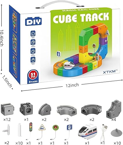 Miniatura 2 de Juego de tren eléctrico, juego de tren de fusión de pista flexible, kits de construcción de pistas de autos de carreras con señales de tren y