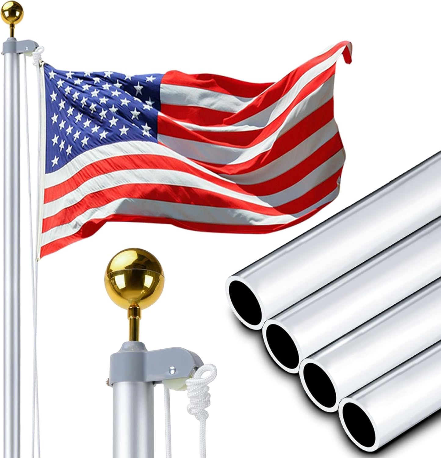 iElyiEsy 12 Gauge 20FT Heavy Duty Black Flag Pole Kit - In-Ground Flagpole, 120MPH Wind Tested with 3'×5' Oxford Embroidered Flag Aluminum top Ball for Residential/Black