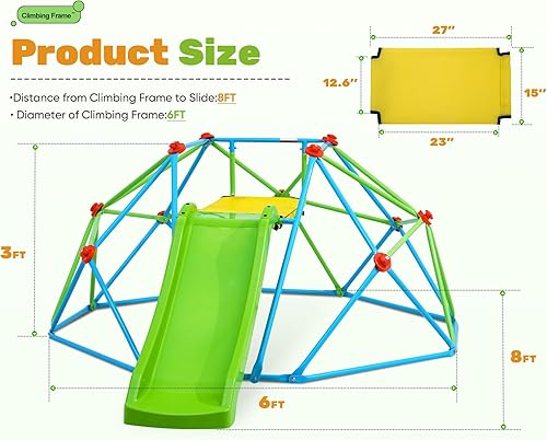 Miniatura 3 de Zupapa Cúpula de escalada con carga máxima deslizante de 440 libras, barra de mono de gimnasio de la selva de 8 pies para patio trasero, marco de