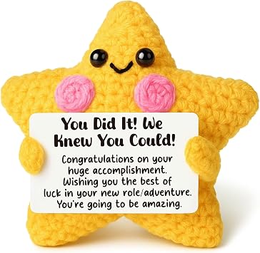 AVALYNNE Crochet Star Congratulations Gift for New Job, Good Luck & Farewell Gift for Coworker, Graduation & Promotion Keepsake, Motivational Desk Buddy Decor for Men Women