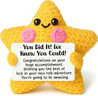 Crochet Star Congratulations Gift for New Job, Good Luck & Farewell Gift for Coworker, Graduation & Promotion Keepsake, Motivational Desk Buddy Decor for Men Women