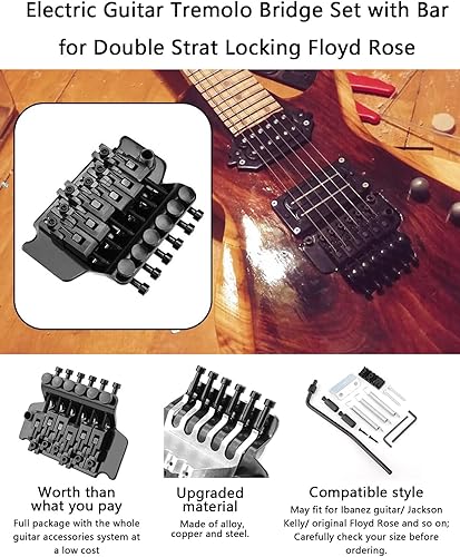 Miniatura 10 de Swhmc Floyd Rose - Puente de trémolo de bloqueo tipo rosa, puente dorado de 2 puntos para guitarra eléctrica y juego de piezas con barra para Strat