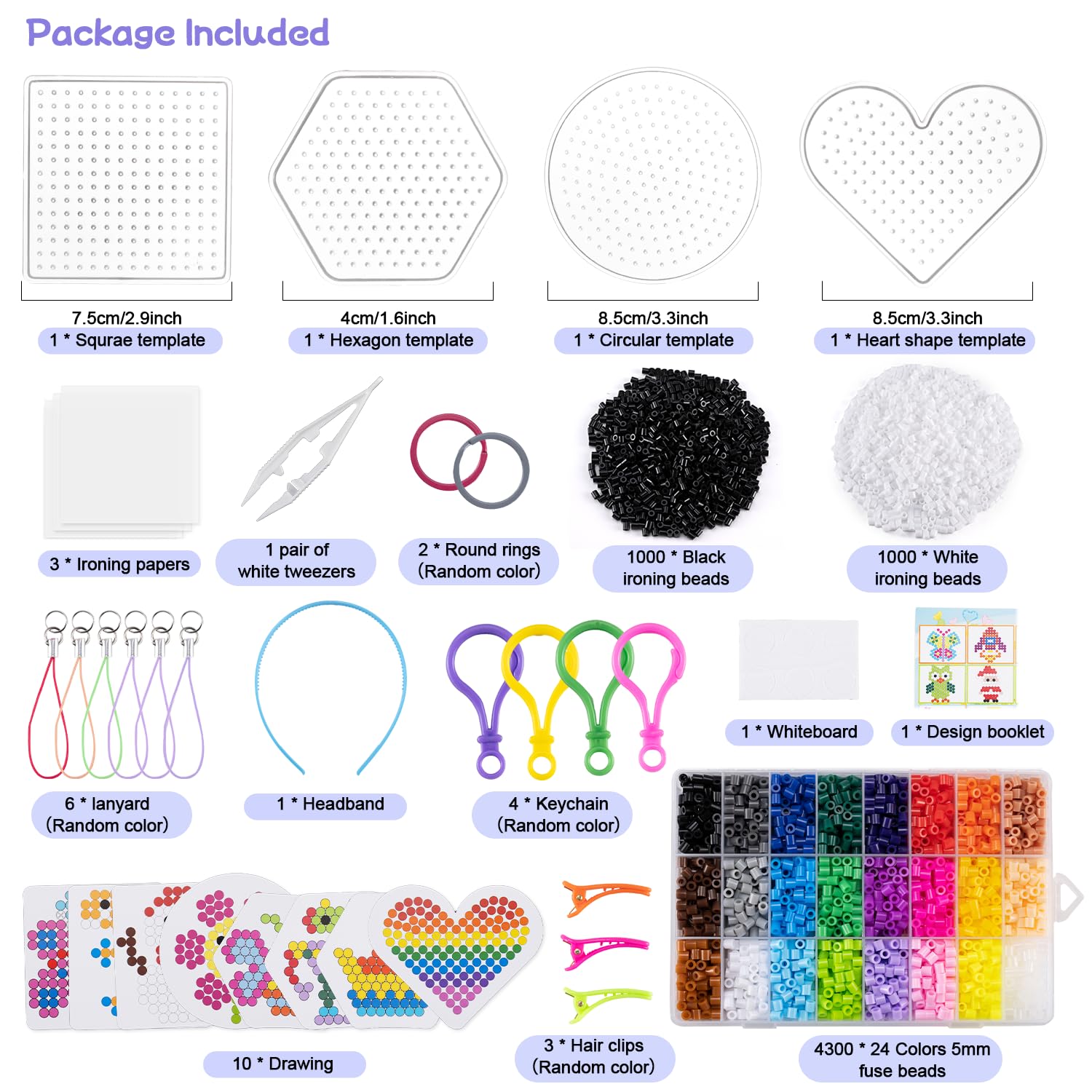 Perline da Stirare 6300 Piastre per Perline da Stirare da 5mm Perline a Fusione 24 Colori con Carta Stiro, Stirare Pegboard e Accessori Artigianali Fai Set Creativo Natalizio Fai da Te per Bambini
