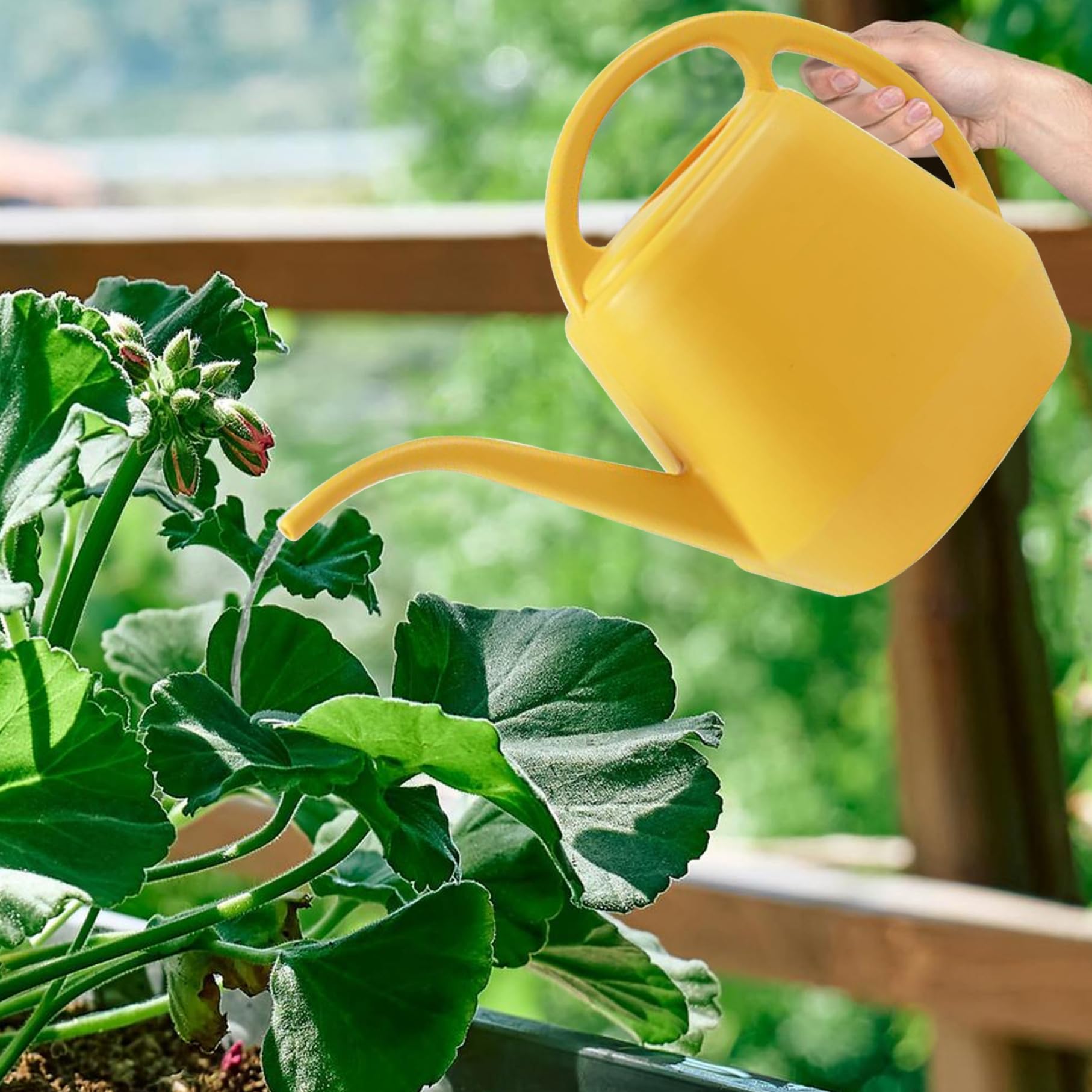 Regadera con Caño Largo de 4L con Boca Ancha de Doble manija - Regadera Antideslizante para Plantas de Interior y Exterior a Prueba de Humedad, Amarillo