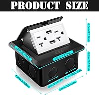 Vista 2 de Hoolerry Kit de 1 caja de cubierta de toma de corriente eléctrica de piso desplegable con cargador USB de 4.8 A, 20 amperios, impermeable
