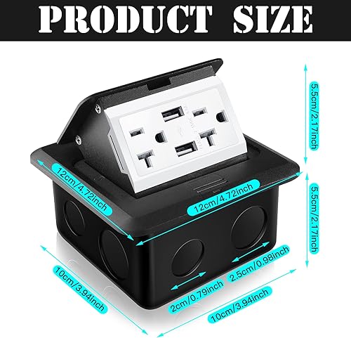 Miniatura 10 de Hoolerry Paquete de 2 cajas de salida de suelo desplegables impermeables con cargador USB de 4.2 A, 20 amperios, resistente a la intemperie, toma de
