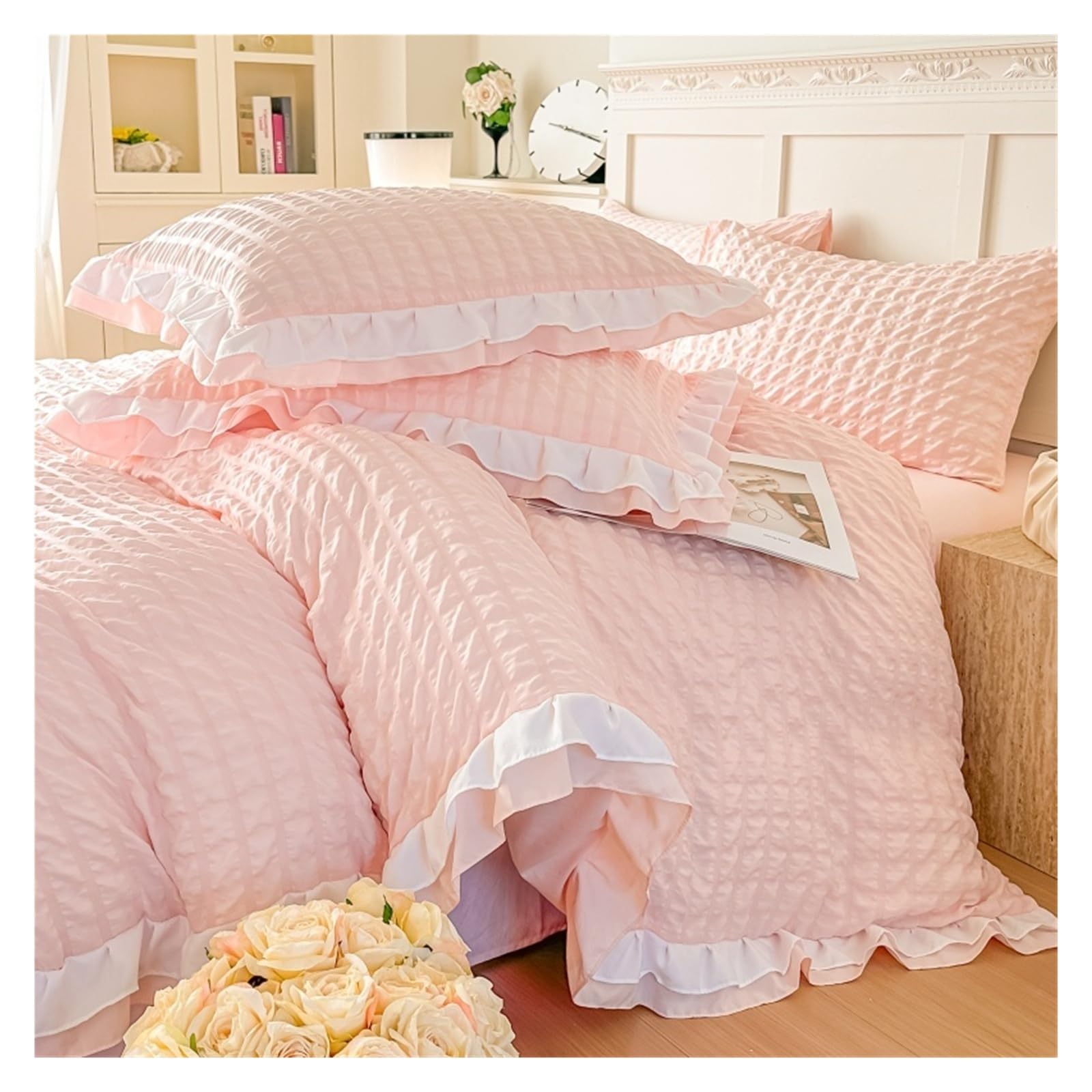 CYMMIYT Duvet Cover Set 3 Piece Bedding Set Comfortable Bedspread For All Season(Pink,264x229cm 3pcs)