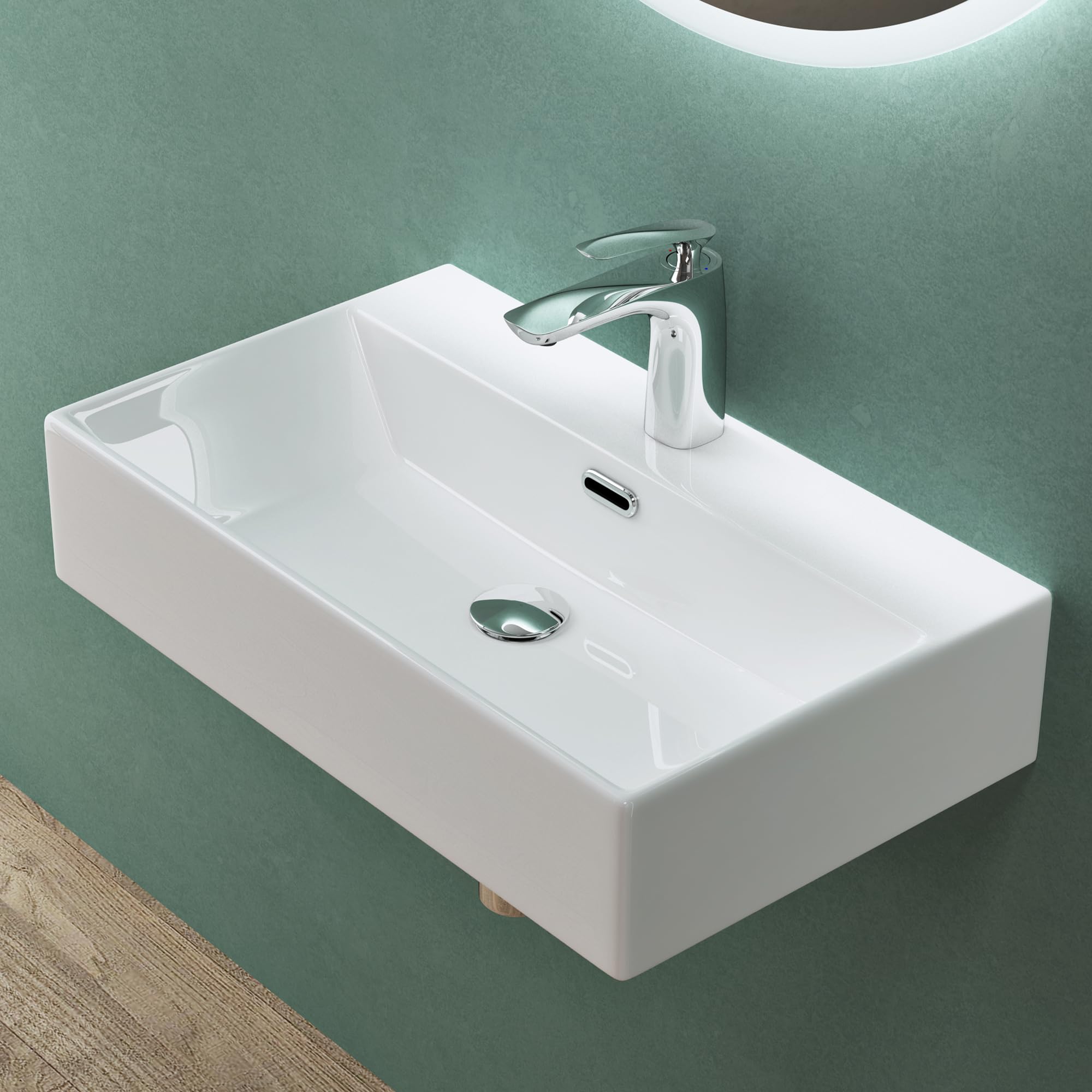 Mai & Mai Lavabo da Appoggio 60x36x13cm, Lavabo Bagno Sospeso Lavandino Bagno Brüssel206 in Ceramica con Nano Rivestimenti inclusi, Bianco
