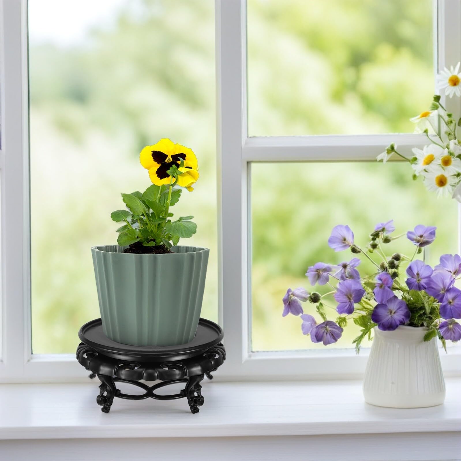 Soporte para Macetas Redondo Imitación Madera de Resina 26 Cm, Pedestal Decorativo Estable para Plantas de Interior, Elevador de Exhibición Adecuado para Bonsáis, Jarrones