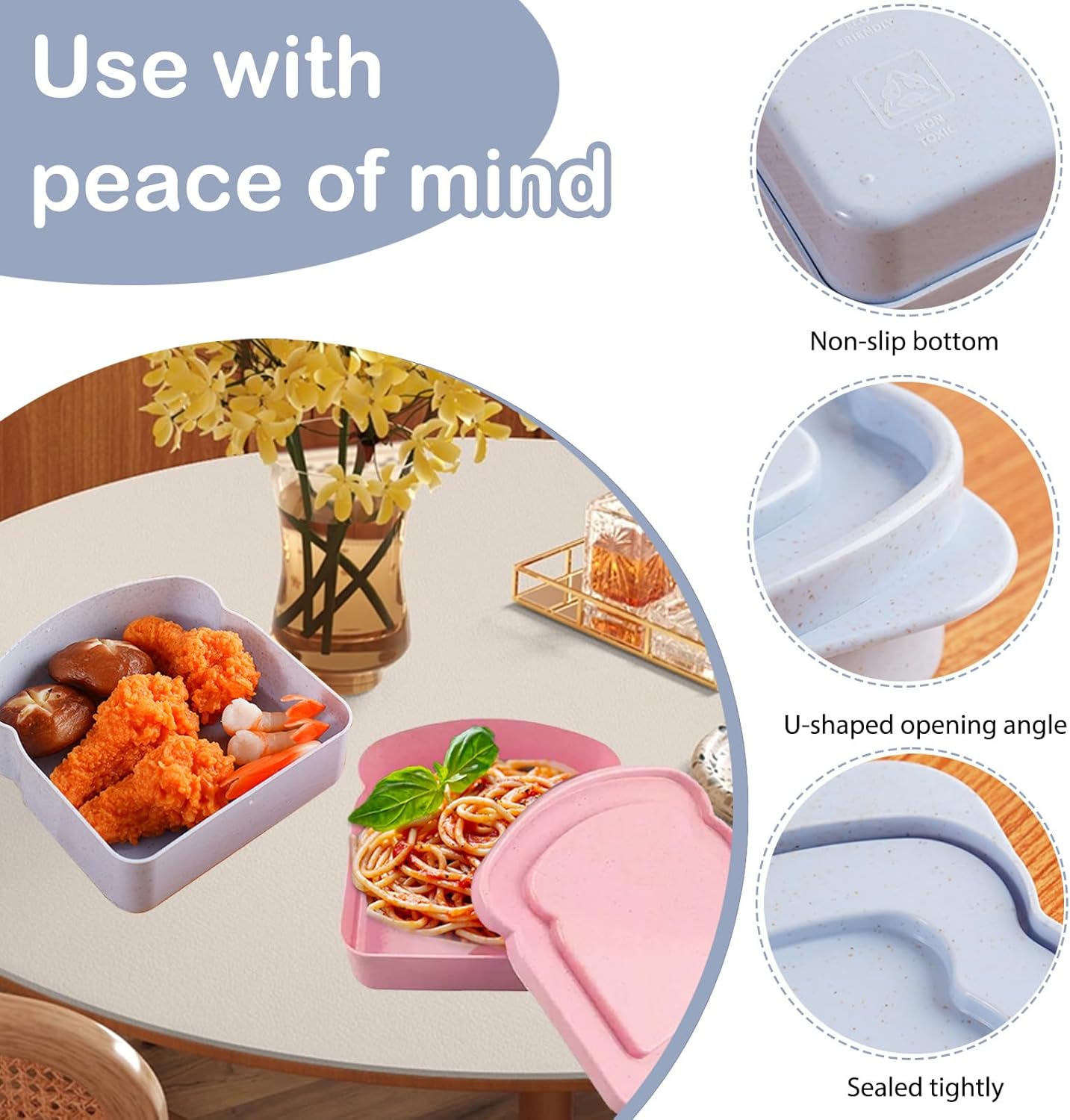 2 Pack Sandwich Containers for Lunch Boxes: BPA-Free, Microwave & Dishwasher Safe, Ideal for On-the-Go Snacks, Fruits & Sandwiches, Stackable Lunch Box, Pink & Blue - Image 4