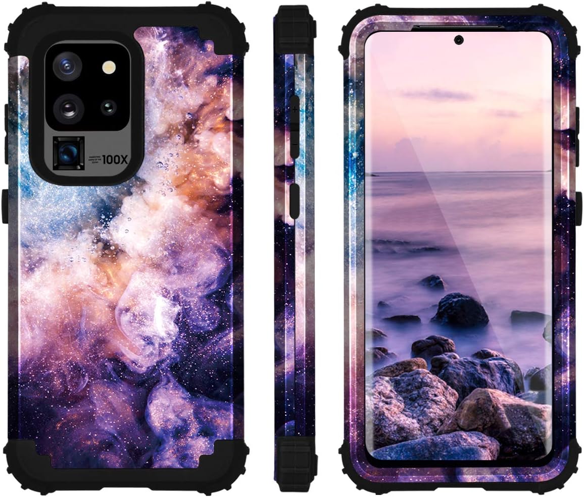 Fingic Samsung Galaxy S20 Ultra Case 3 in 1 Heavy Duty Protection Hybrid Hard PC Soft Silicone Rugged Bumper Anti Slip Full-Body Shockproof Protective Case for Samsung Galaxy S20 Ultra, Nebula Black