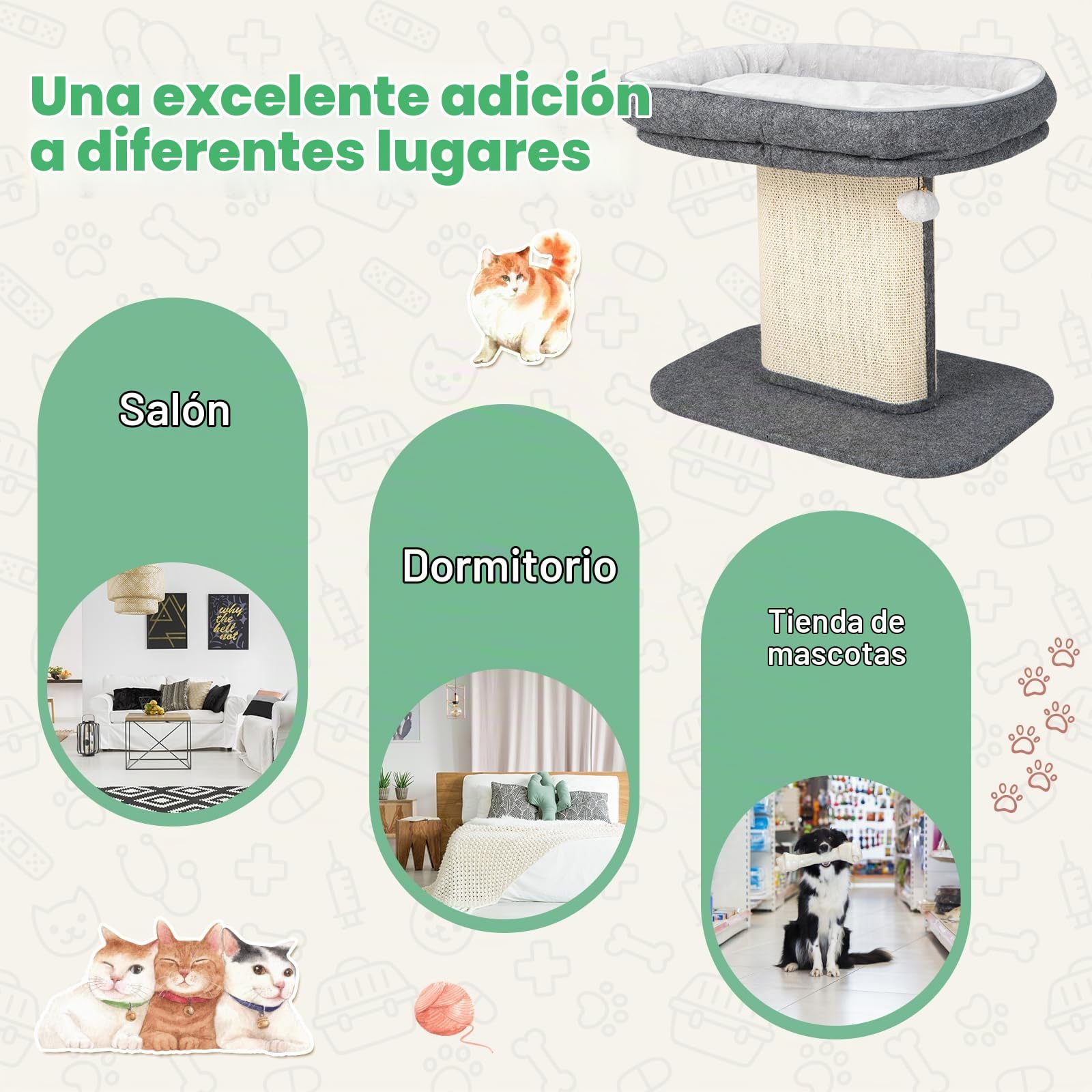 GOPLUS Árbol Rascador Pequeño para Gatos de Altura 50 CM con Poste Rascador de Sisal, Torre de Actividades de Carga 20 KG con Soporte de Peluche y Juguete de Bola Colgante, 59×40×50 CM, Gris