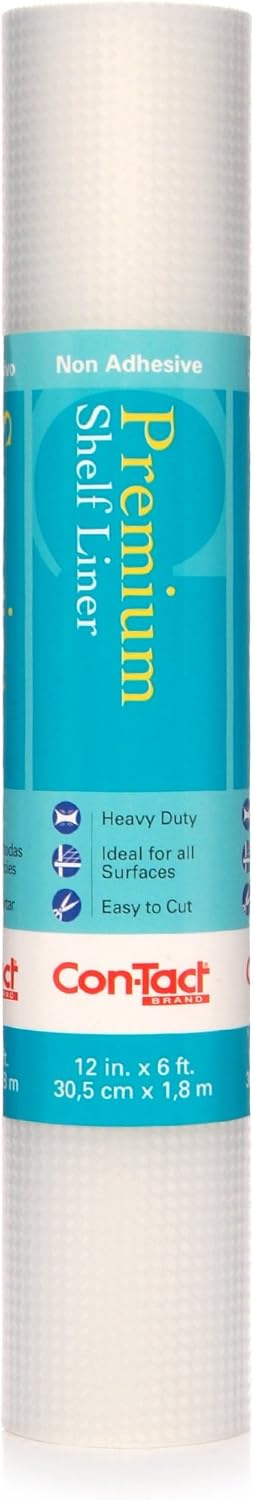 Con-Tact Brand Premium Plus Non-Adhesive Shelf Liner, Heavy Duty and Multi-Functional Drawer Liner, 12" x 6', Woven Clear, Pack of 1 Roll