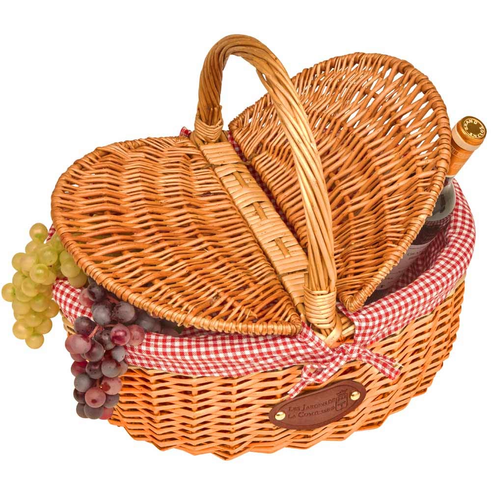 Les Jardins de la Comtesse - Cestino di Vimini - Per picnic o per un'uscita al Mercato - Tessuto Vichy Rosso - 40 x 31 x 20 cm