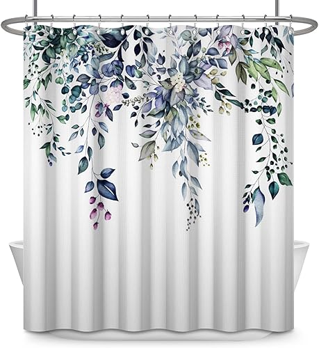 Miniatura 2 de Yeele Cortina de ducha de plantas de 72 x 72 pulgadas, juego de cortinas de ducha de acuarela azul marino, arte contemporáneo de primavera con