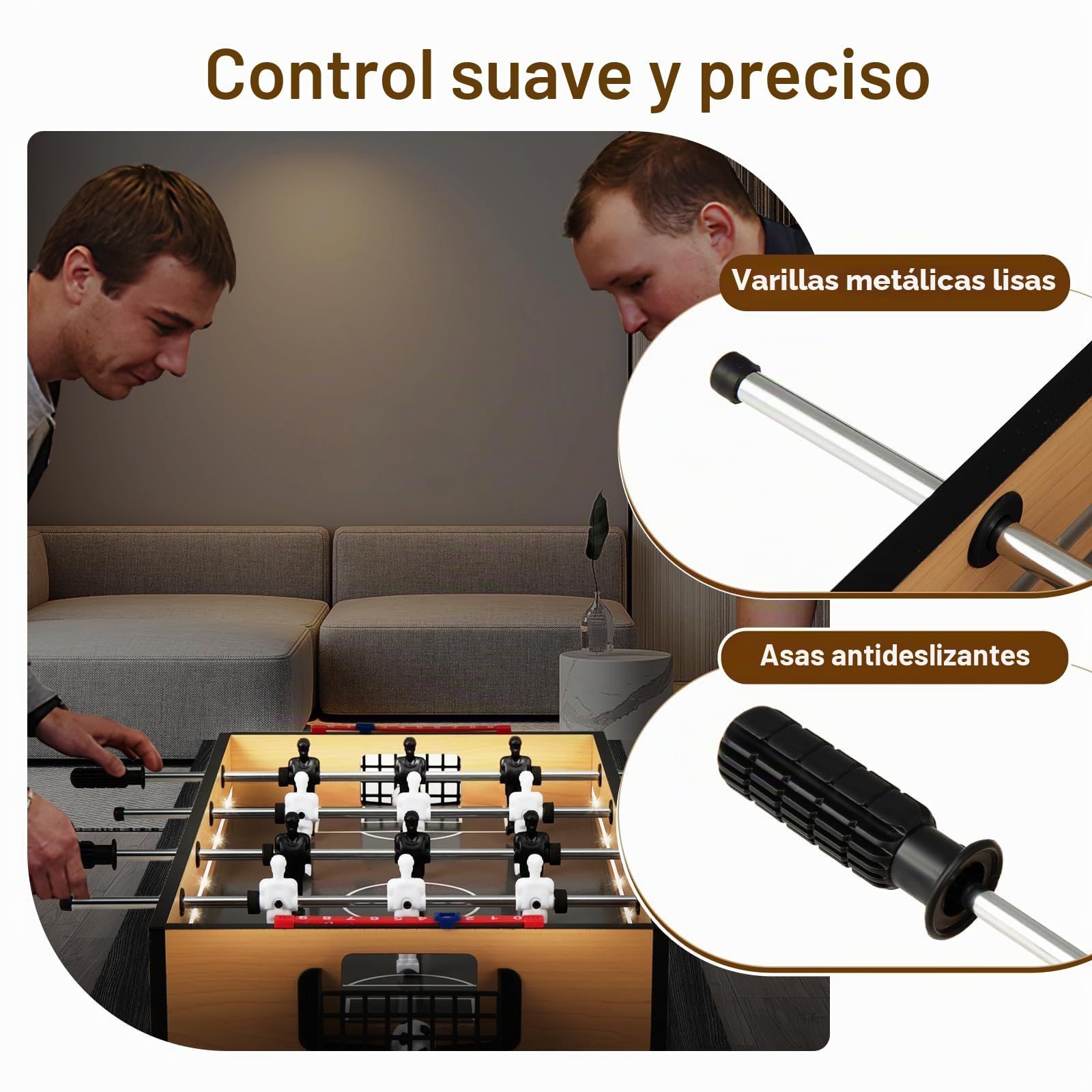 HOMASIS Futbolín de Mesa con Luces LED, Mini futbolín Infantil con 2 Pelotas, Futbolín para niños a Partir de 3 años, Juego de fútbol de Mesa para Fiesta, Bar, 59 x 51 x 8 cm, Natural