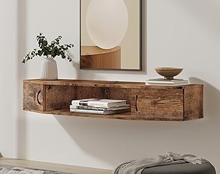 FITUEYES Audio Video Shelving Wall Mounted Floating TV Stand Wood TV Media Console,Floating Entertainment Center Desk with Storage TV Shelf Console for Living Room.Brown.