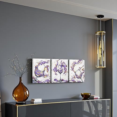 Miniatura 4 de Nachic Wall Decoración de cocina púrpura y dorada abstracta de lienzo de vino arte de pared pintura de imagen de restaurante