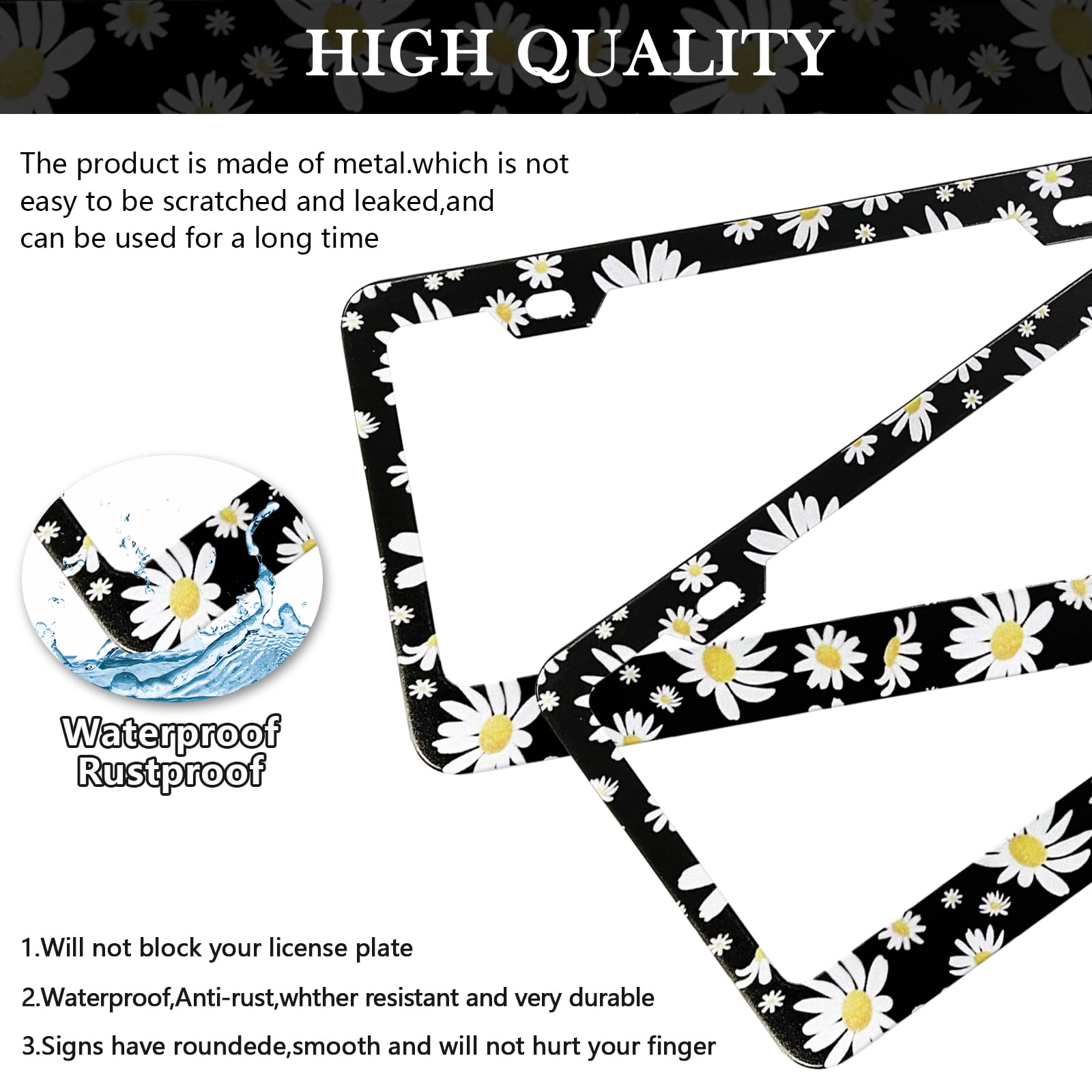 2 Pack Flower License Plate Frames – Colorful Daisy Design, Aluminum, Universal Fit For Cars & SUVs