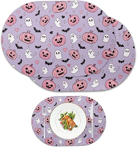 Miniatura 36 de Pumpkin Placemats Set of 4 Ghost Non Slip Washable Heat Resistant Place Mats 12x18 Inch Round Tablemats for Dining Kitchen Party Daily Table Decor