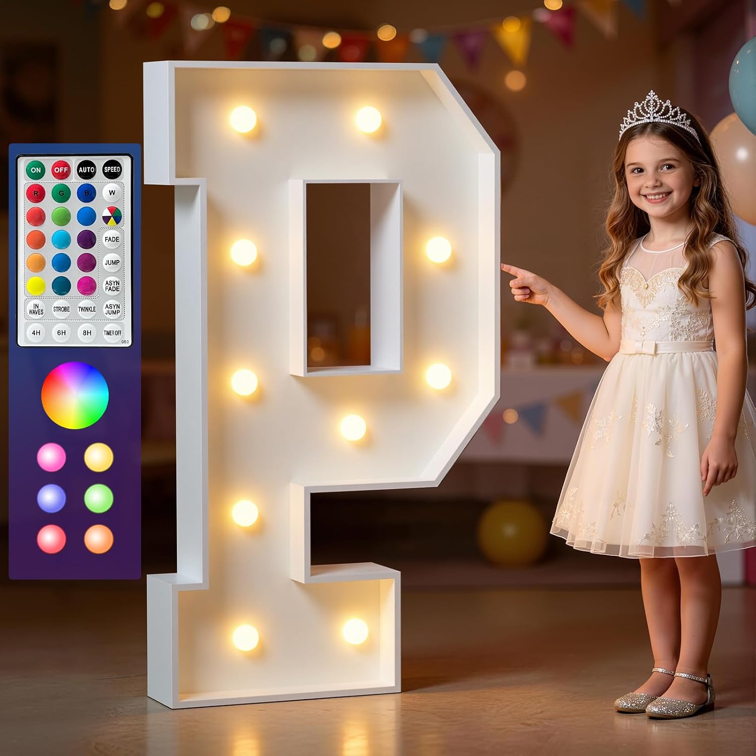 Marquee Letters Colorful, 4ft Light Up Letter P, 18 Colors Changing LED
