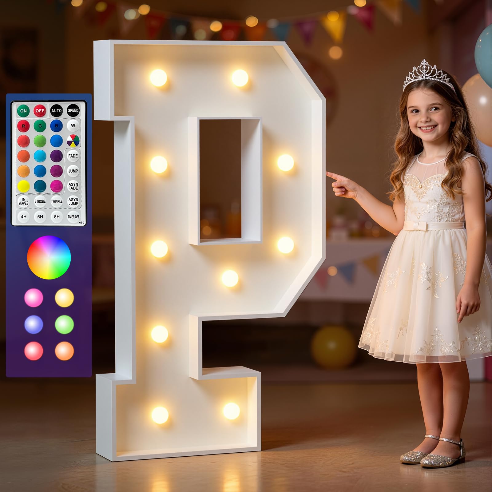Marquee Letters Colorful, 4ft Light Up Letter P, 18 Colors Changing LED — image 1