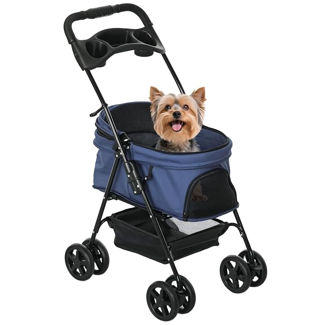 PawHut Cochecito para Perros Plegable con Ventana 67x45x96 cm Azul Oscuro