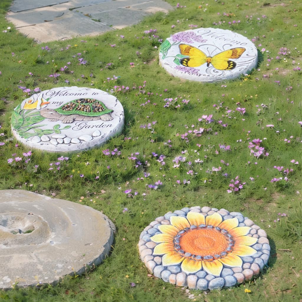 Sunflower Stepping Stones Outdoor Garden - Garden Stepping Stones Pavers for Outside Walkway Garden Stones Garden Stepping Stones Outdoor Decorative Stone for Garden 10 * 10 * 0.75 Inch