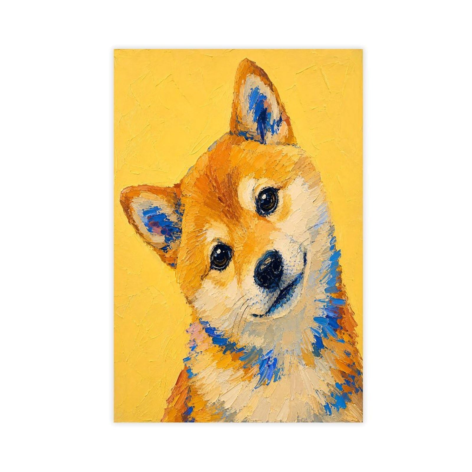 H3b8u2y5 Unframe-Style-13 Shiba Dog Portrait Canvas Wall Art, Yellow Background Dorm Room