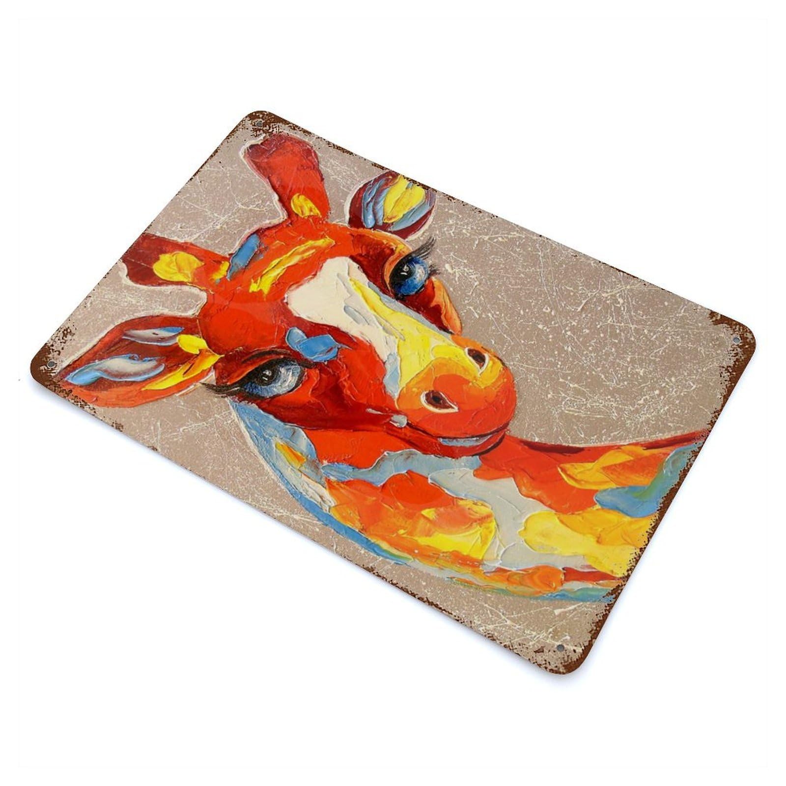 Retro Metal Sign with Giraffe Design 11.8"x7.9", for Office, Studio And Wall Decor, Retro Wall Decor