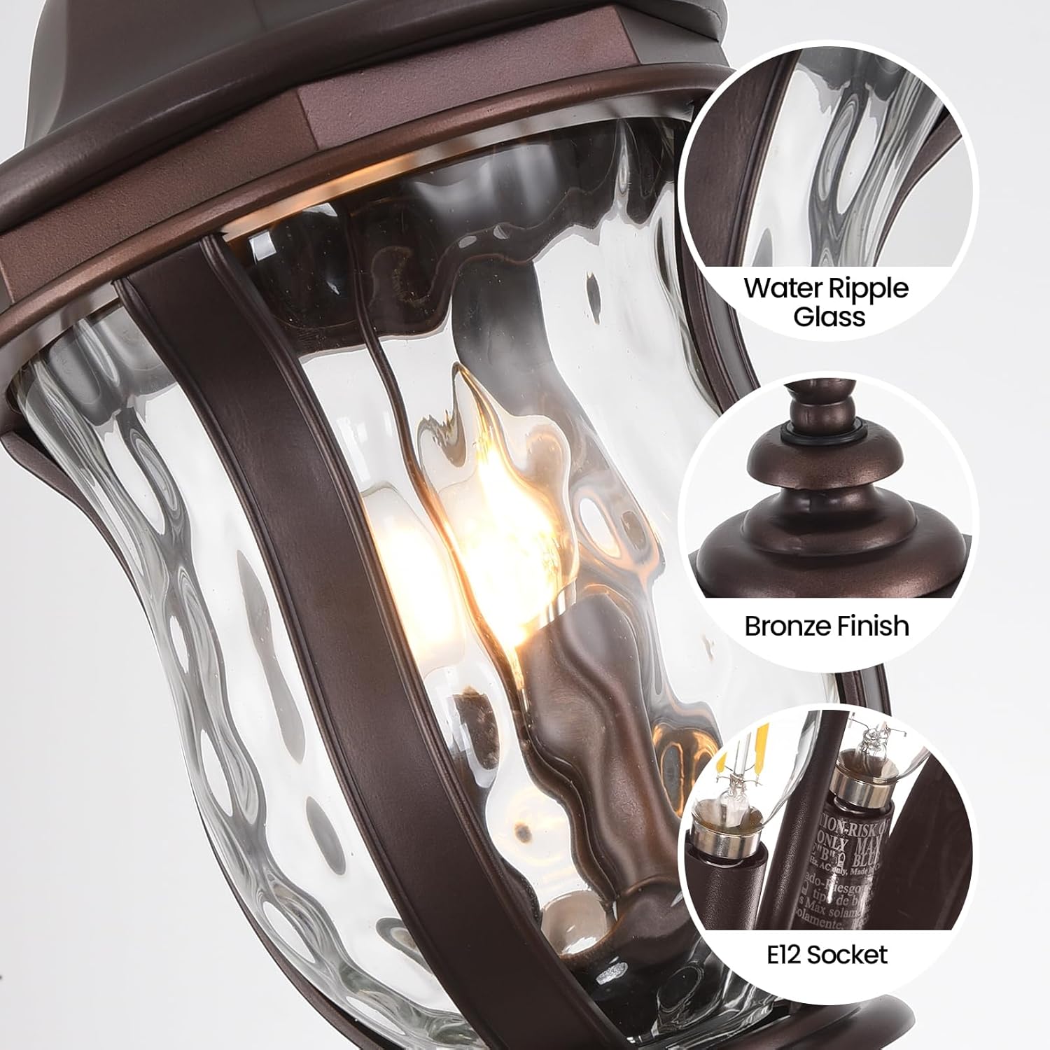 Large Outdoor Pendant Light Fixtures, 23.6'' Exterior Hanging Lantern Porch Light Adjustable, Brown Hanging Lamp Farmhouse Exterior Chandelier Ceiling Mount for Entrance Patio