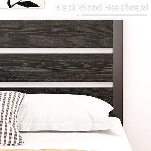 Miniatura 6 de VECELO Marco de cama individual con cabecera y pie de cama de madera, base de colchón de plataforma, soporte de listones de metal resistente, no se