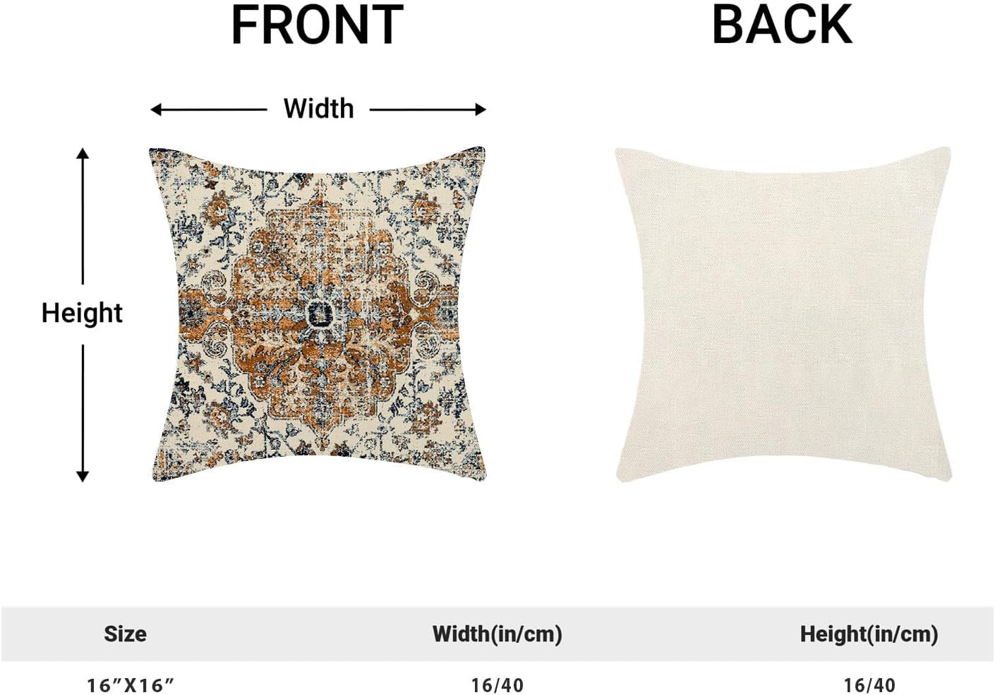 BETGINY Boho Pillow Covers 16x16, Burnt Orange and Blue Ethnic Design Outdoor Decorative Throw Pillows for Couch, Carpet Pattern Decor Cushion Cover 2 Pcs Farmhouse Linen Pillowcase for Bed Car Safa image 4